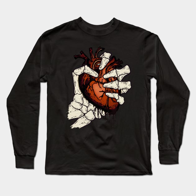 Skeleton Hand Squeezed Heart Long Sleeve T-Shirt by SoLunAgua